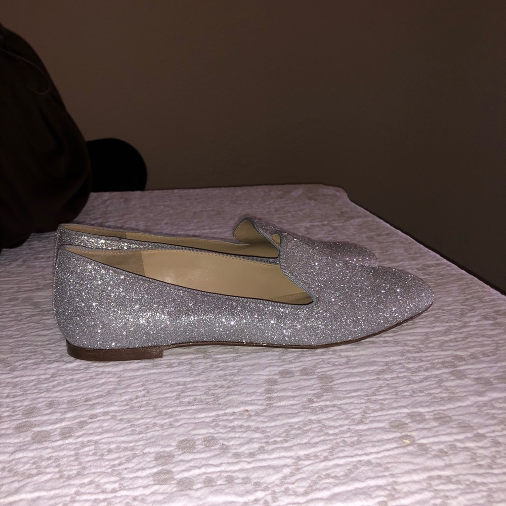 New J Crew glittered flats silver sz 8